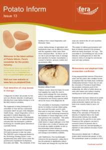 Potato Inform Issue 13 Welcome to the latest edition of Potato Inform, Fera’s newsletter for the potato