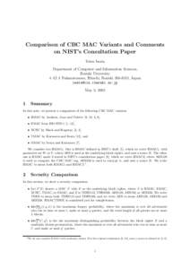 Comparison of CBC MAC Variants and Comments on NIST’s Consultation Paper