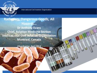 International Civil Aviation Organization  Radiation, Dangerous Goods, All Hazards…  Dr Anthony Evans