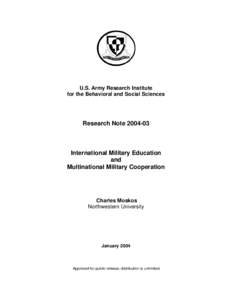 U.S. Army Research Institute for the Behavioral and Social Sciences Research Note[removed]International Military Education