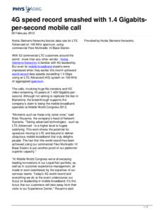 4G speed record smashed with 1.4 Gigabits-per-second mobile call
