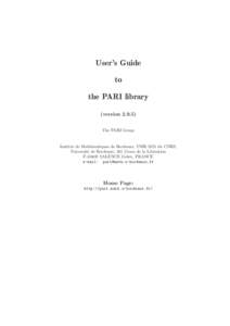 User’s Guide to the PARI library (versionThe PARI Group
