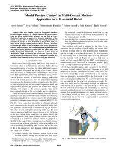 2014 IEEE/RSJ International Conference on Intelligent Robots and Systems (IROSSeptember 14-18, 2014, Chicago, IL, USA Model Preview Control in Multi-Contact Motion– Application to a Humanoid Robot