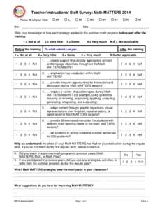 Teacher/Instructional Staff Survey: Math MATTERS 2014 Please Check your State ☐AR  ☐ IL