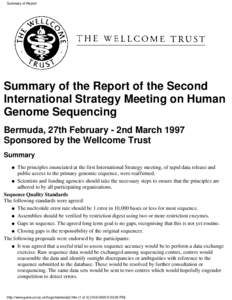 Summary of the Report of the Second International Strategy Meeting on Human Genome Sequencing
