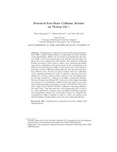 Practical Free-Start Collision Attacks on 76-step SHA-1 Pierre Karpman1,2? , Thomas Peyrin2?? , and Marc Stevens3 1  Inria, France