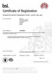 Certificate of Registration INFORMATION SECURITY MANAGEMENT SYSTEM - ISO/IEC 27001:2005 This is to certify that: ATM S.A. Data Center ATMAN