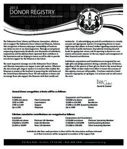 2013  DONOR REGISTRY Submarine Force Library & Museum Association