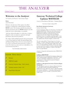 THE ANALYZER Volume 1, Issue 1 Welcome to the Analyzer The Newsletter of the Wisconsin Vehicle Emissions Program Editor