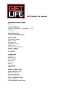   	
   2018	
  Party	
  for	
  Life	
  Sponsors	
     PRESENTING	
  SPONSOR	
  ($25,000)	
  	
   Giftcraft	
  	
  