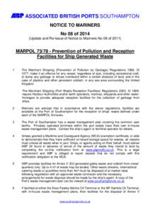 L ASSOCIATED BRITISH PORTS SOUTHAMPTON NOTICE TO MARINERS No 08 ofUpdate and Re-Issue of Notice to Mariners No 08 ofMARPOLPrevention of Pollution and Reception