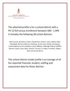The attached profile is for a school district with a PK-12 fall census enrollment between,999. It includes the following 28 school districts: Belle Fourche, Beresford, Canton, Chamberlain, Chester, Custer, Dakota