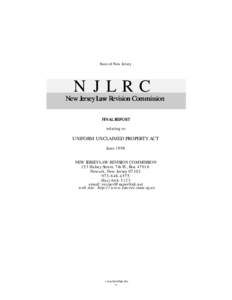 State of New Jersey  N J L R C New Jersey Law Revision Commission FINAL REPORT