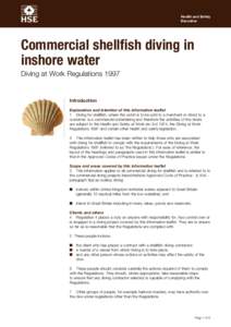 Health and Safety Executive Commercial shellfish diving in inshore water Diving at Work Regulations 1997