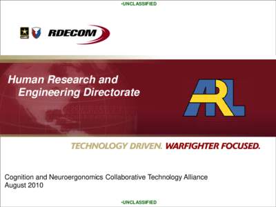 •UNCLASSIFIED  Human Research and Engineering Directorate  Cognition and Neuroergonomics Collaborative Technology Alliance