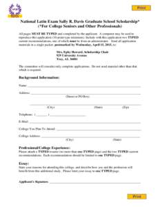 National Latin Exam $2000 Graduate Scholarship