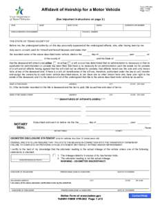 Form VTR-262 (RevPage 1 of 2 Affidavit of Heirship for a Motor Vehicle (See important instructions on page 2.)