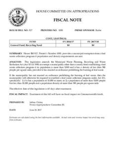 HOUSE COMMITTEE ON APPROPRIATIONS  FISCAL NOTE HOUSE BILL NOPRINTERS NO. 1080