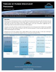 Timeline of Human Spaceflight Programs Updated September 7, 2012 Main Author: Brian Weeden, [removed]