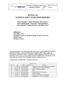 RTTOV-10 Science and Validation Report Doc ID Version Date