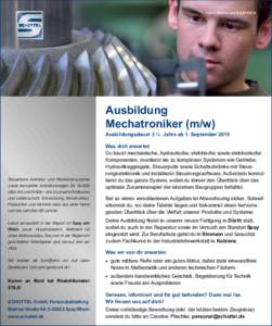 YOUR PROPULSION EXPERTS  Ausbildung Mechatroniker (m/w)  Ausbildungsdauer 3 ½ Jahre ab 1. September 2015