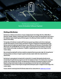 Delivering efficiency  Eta Devices is looking for a Senior Embedded Software Engineer  Working at Eta Devices