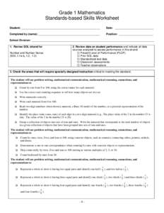 Grade 1 Mathematics Standards-based Skills Worksheet Student: _____________________________________________________ Date: __________________________