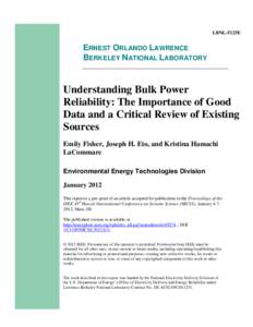 LBNL-5125E  ERNEST ORLANDO LAWRENCE BERKELEY NATIONAL LABORATORY  Understanding Bulk Power