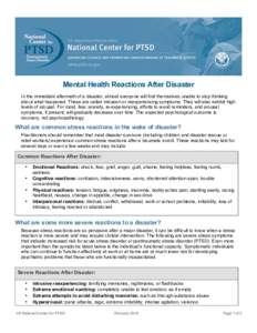 Mental Health Reactions After Disaster: A Fact Sheet for Providers