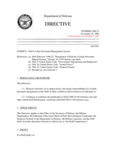 DoD Directive, November 25, 1996; Certified Current as of December 1, 2003