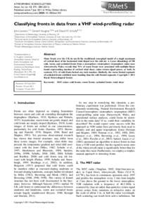 ATMOSPHERIC SCIENCE LETTERS Atmos. Sci. Let. 12: 375–Published online 7 July 2011 in Wiley Online Library (wileyonlinelibrary.com) DOI: asl.353  Classifying fronts in data from a VHF wind-profiling r