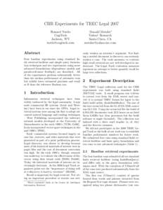 CIIR Experiments for TREC Legal 2007 Howard Turtle CogiTech Jackson, WY 