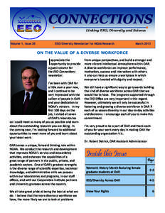 CONNECTIONS Linking EEO, Diversity and Science Volume 1, Issue 20	  EEO/Diversity Newsletter for NOAA Research