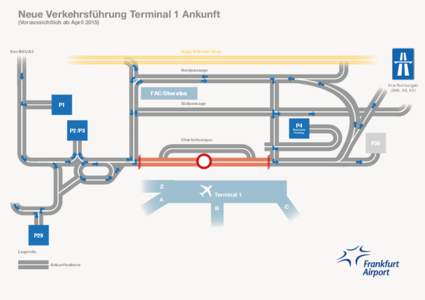 Neue Verkehrsführung Terminal 1 Ankunft (Voraussichtlich ab AprilVon B43 / A3  Hugo-Eckener-Ring