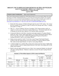 OREGON AND WASHINGTON DEPARTMENTS OF FISH AND WILDLIFE JOINT STAFF REPORT: SPRING FACT SHEET NO. 1 Columbia River Compact Hearing April 23, 2014 Fisheries under Consideration: