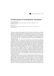 Journal of Bioeconomics 6: 1±2, 2004  The Bioeconomics of Social Behavior: Introduction JACK HIRSHLEIFER Department of Economics, University of California, Los Angeles, CA, USA ()