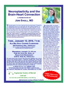 Neuroplasticity and the Brain-Heart Connection a presentation by Jeni Shull, MD