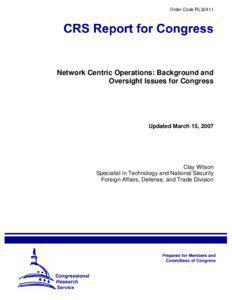 Network Centric Operations: Background and Oversight Issues for Congress