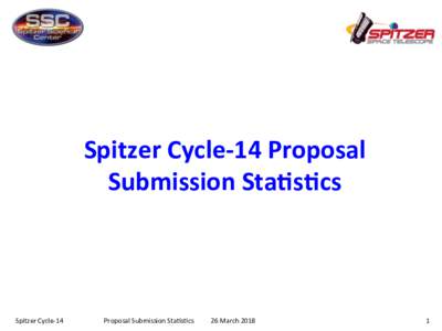 Spitzer	
  Cycle-­‐14	
  Proposal	
   Submission	
  Sta8s8cs	
   Spitzer	
  Cycle-­‐14  	
  Proposal	
  Submission	
  Sta8s8cs	
  	
  	
  	
  	
  	
  	
  	
  	
  	
  26	
  March	
  2018	
  