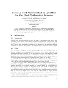 Lurch: A Word Processor Built on OpenMath that Can Check Mathematical Reasoning Nathan C. Carter1 and Kenneth G. Monks2 1  2