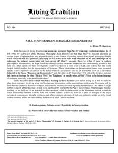 ORGAN OF THE ROMAN THEOLOGICAL FORUM  NO. 164 MAY 2013