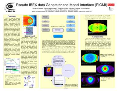 Pseudo IBEX data Generator and Model Interface (PIGMI) Christina Prested1, Jacob Heerikhuisen2, Dave McComas3, Jamison Passuite1, Brent Randol1, Michelle Reno3, Nathan Schwadron1 and Brian Stuart1 1