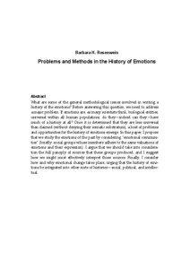 Barbara H. Rosenwein  Problems and Methods in the History of Emotions