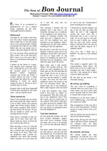 The best of  Bon Journal Wednesday 9 October 2002 http://www.bonjournal.com Volume 1 Issue 4: It’s not a perfect world after all