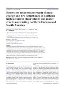 Ecosystem responses to recent climate change and fire disturbance at northern high latitudes: observations and model results contrasting northern Eurasia and North America