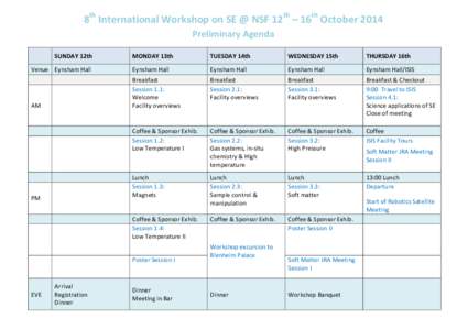 8th International Workshop on SE @ NSF 12th – 16th October 2014 Preliminary Agenda SUNDAY 12th MONDAY 13th