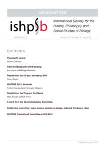 NEWSLETTER International Society for the History, Philosophy and Social Studies of Biology SPRING 2014