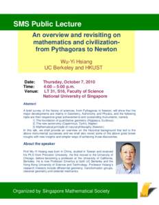 Microsoft Word - Public Lecture by Hsiang Wu-Yi - Mathematics and Civilization. doc.doc