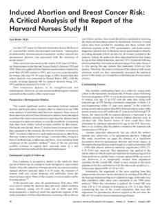 Induced Abortion and Breast Cancer Risk: A Critical Analysis of the Report of the Harvard Nurses Study II Joel Brind, Ph.D. th
