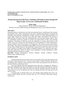Women Entrepreneurship Issues, Challenges and Empowerment through Self help Groups: An Overview of Himachal Pradesh.